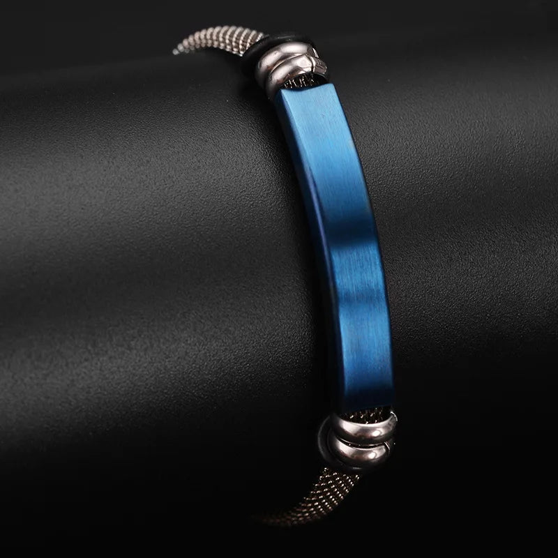 Custom Stainless Steel Bracelet Simple Casual Leather Woven Bracelet Engraved Titanium Leather Bracelet for Men Stainless Steel