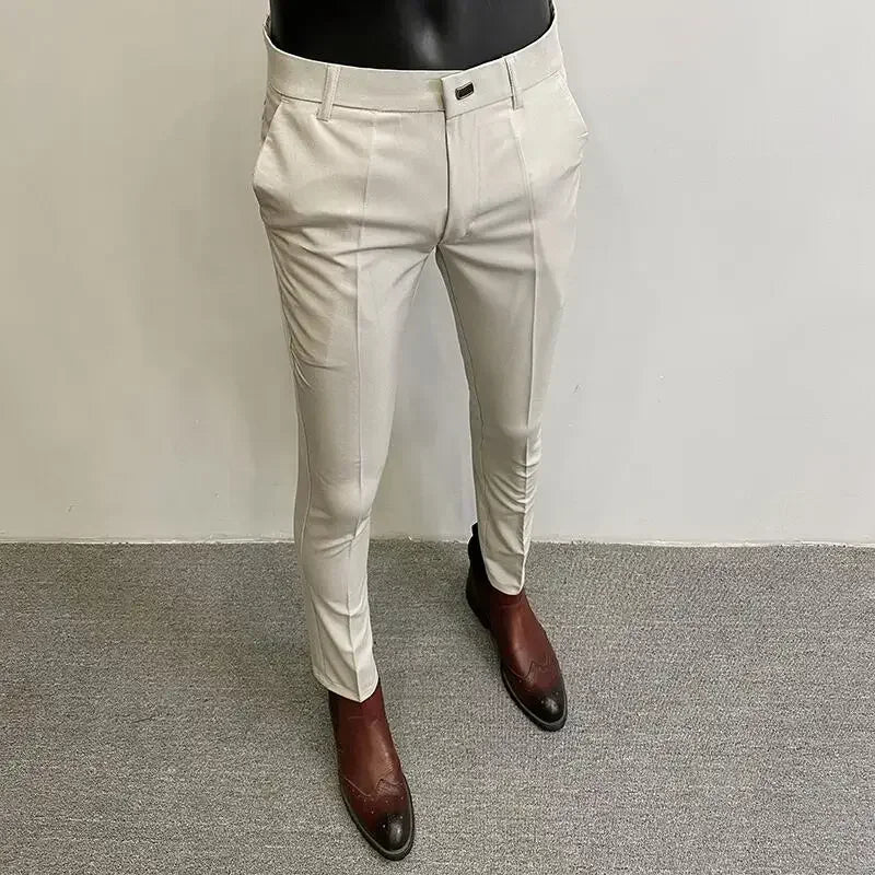 R&z - Suit Pant High Quality Men Business Slim Striped Trousers Formal Wear Office Social Dress Pants