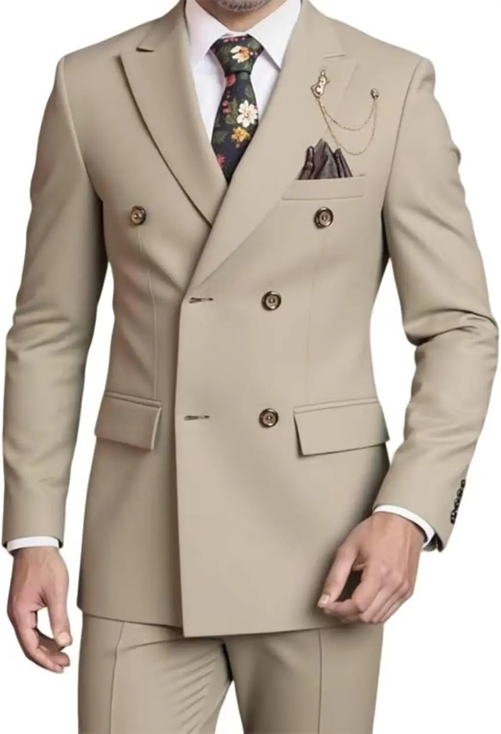 R&z - Suit Set,Business Formal Suit with Pants, Classic 6-Button Design