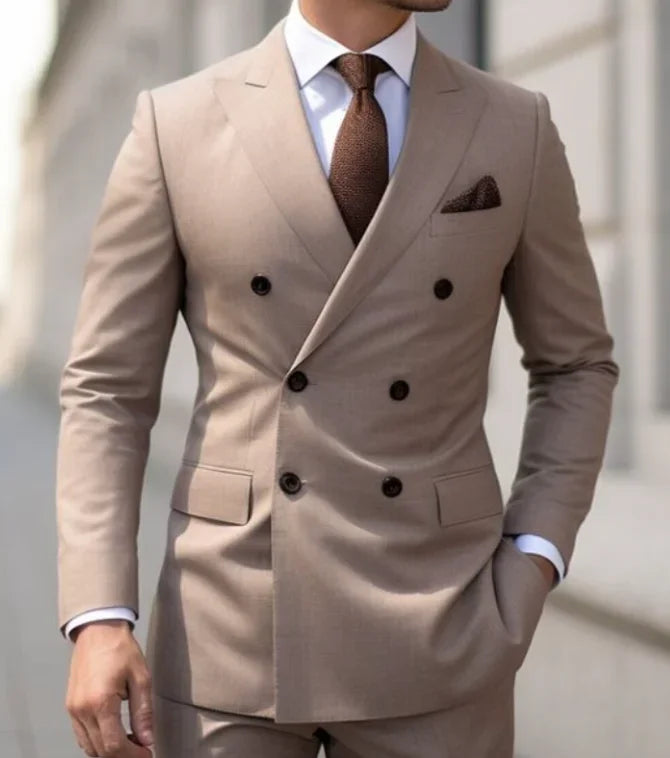 R&z - Suits Double Breasted Bespoke Double Breasted Peaked Lapel Formal Blazer Slim Fit 2 Piece Jacket Pants