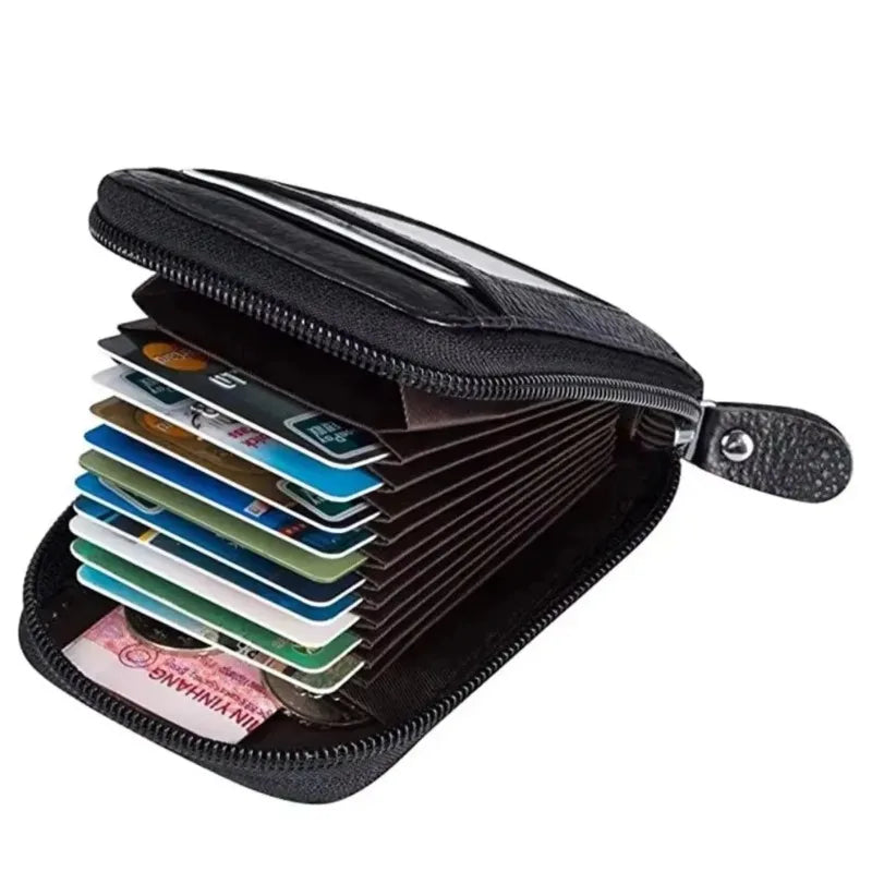 12 Slots RFID Blocking Leather Wallet for Men Women Accordion ID Card Holder Thin Minimalist Credit Card Organizer Slim
