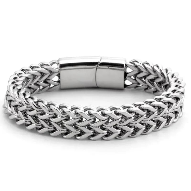 Custom Text Name Men Stainless Steel Bracelets Double Cuban Chain band Magnet buckle Smooth Engrave Logo Bracelet Gift Jewelry