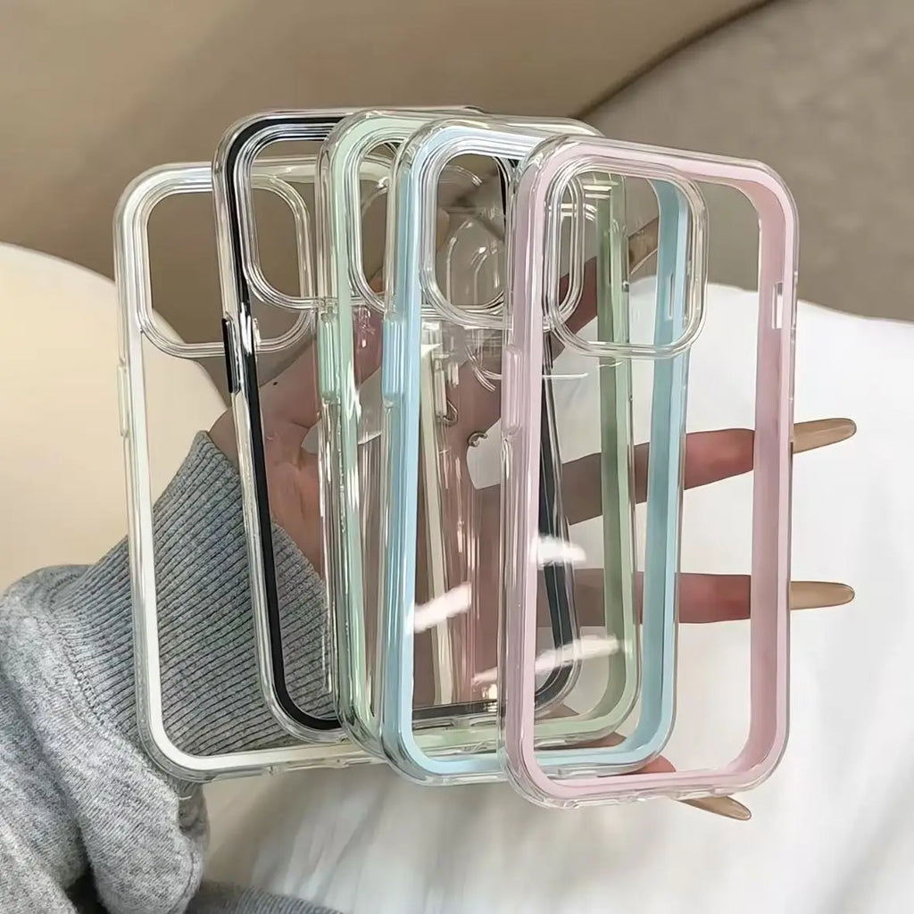 R&z - Luxury Candy Color Frame Clear Back Phone Case For iPhone 17 16 15 14 13 12 Pro Max 11 16PLUS 17 Acrylic Shockproof Bumper Cover