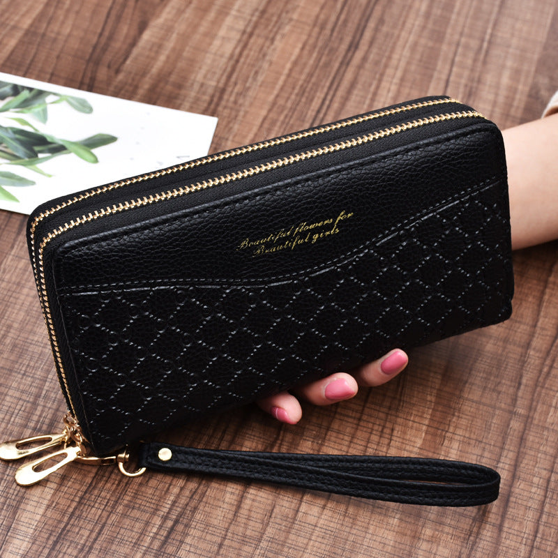 Large Double Zipper Clutch Wallet for Women