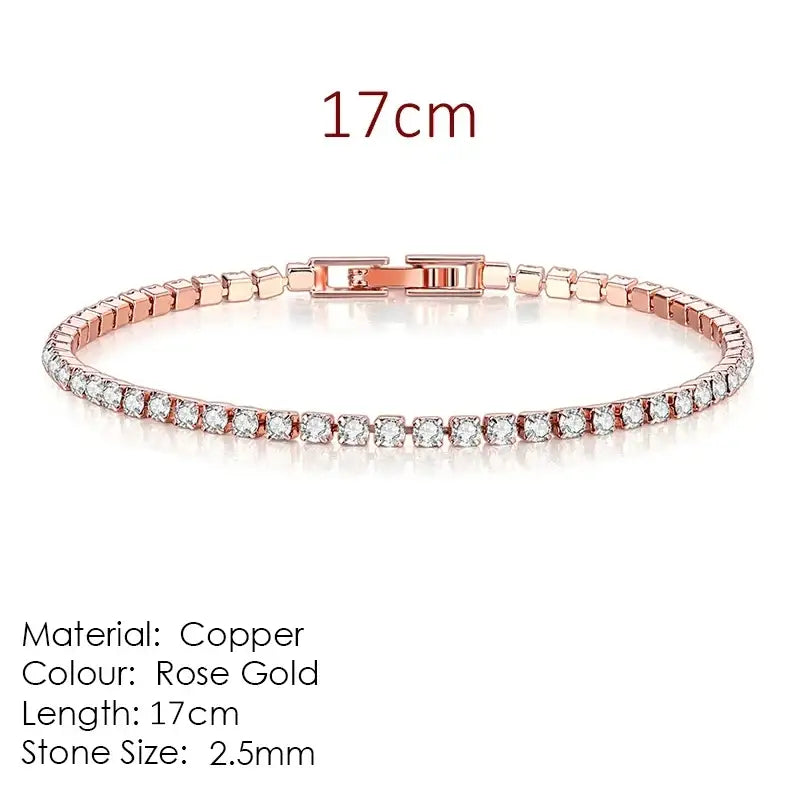 Fashion 2.5mm Zirconia Tennis Bracelet for Women Crystal Charm Designer Tennis Thin Chain Bracelet on Hand Wedding
