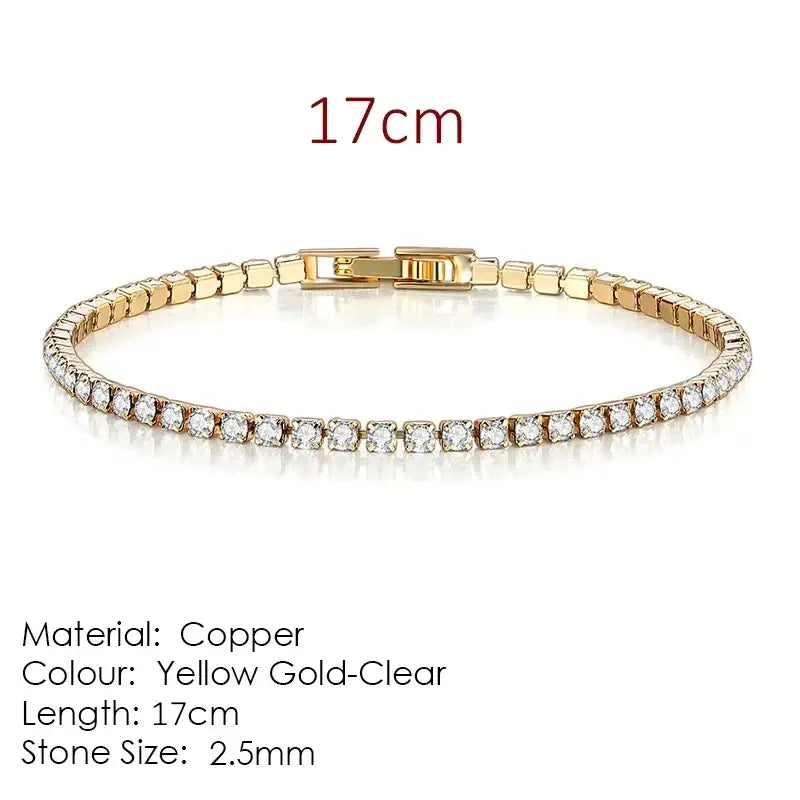 Fashion 2.5mm Zirconia Tennis Bracelet for Women Crystal Charm Designer Tennis Thin Chain Bracelet on Hand Wedding