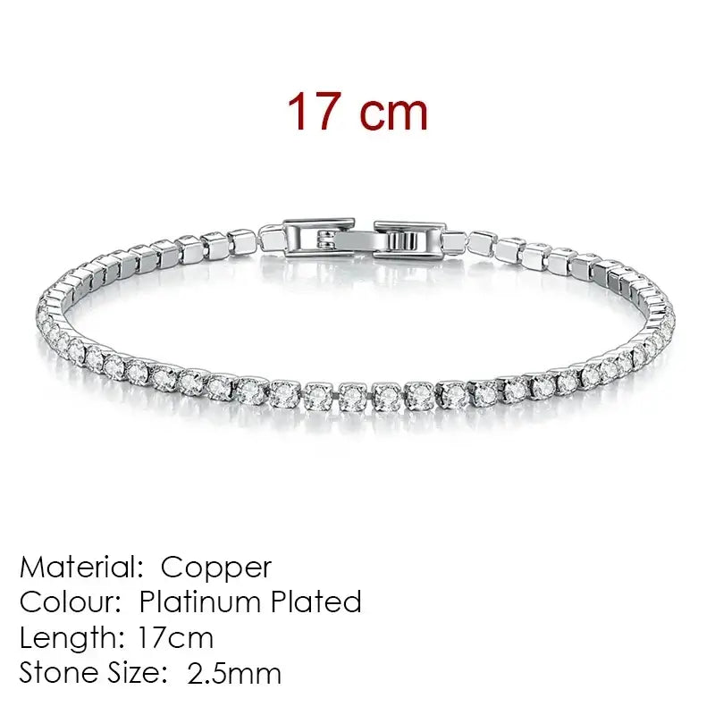 Fashion 2.5mm Zirconia Tennis Bracelet for Women Crystal Charm Designer Tennis Thin Chain Bracelet on Hand Wedding