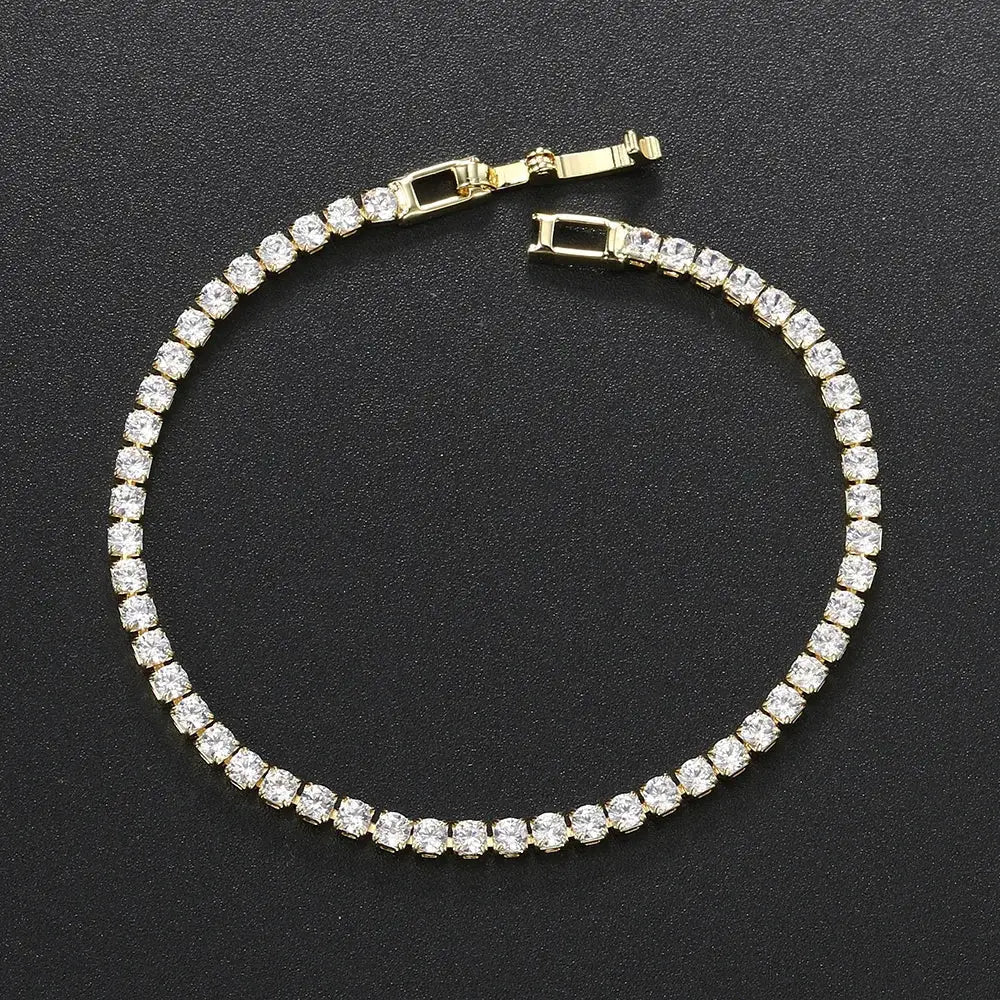Fashion 2.5mm Zirconia Tennis Bracelet for Women Crystal Charm Designer Tennis Thin Chain Bracelet on Hand Wedding