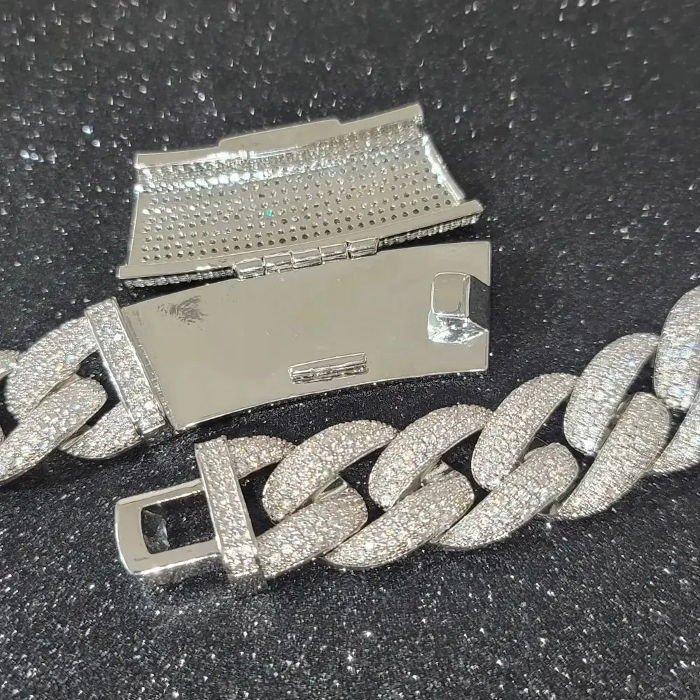 Fashion Miami Cuban Chain Iced Out 15MM Moon Necklace Full Pave Diamonds Long Buckle Necklace Hip Hop Jewelry Necklaces