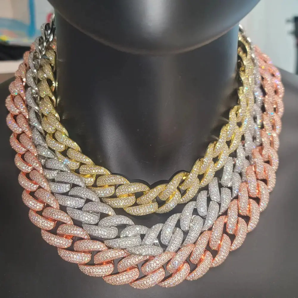 Fashion Miami Cuban Chain Iced Out 15MM Moon Necklace Full Pave Diamonds Long Buckle Necklace Hip Hop Jewelry Necklaces