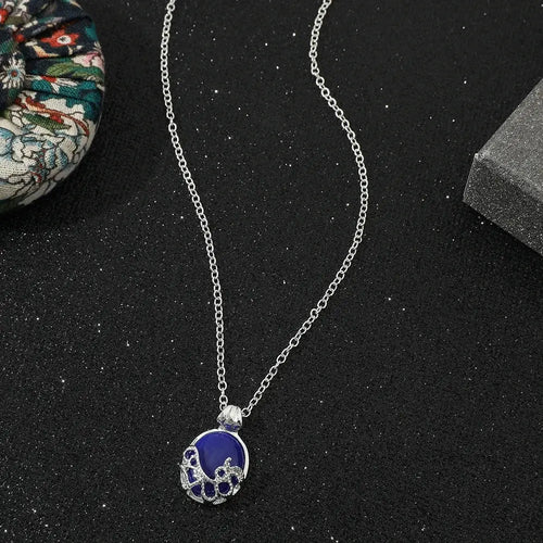 Fashion Movie The Vampire Diaries Necklace Vintage Katherine Blue Stone Choker Pendant for Women Cosplay Charm Jewelry