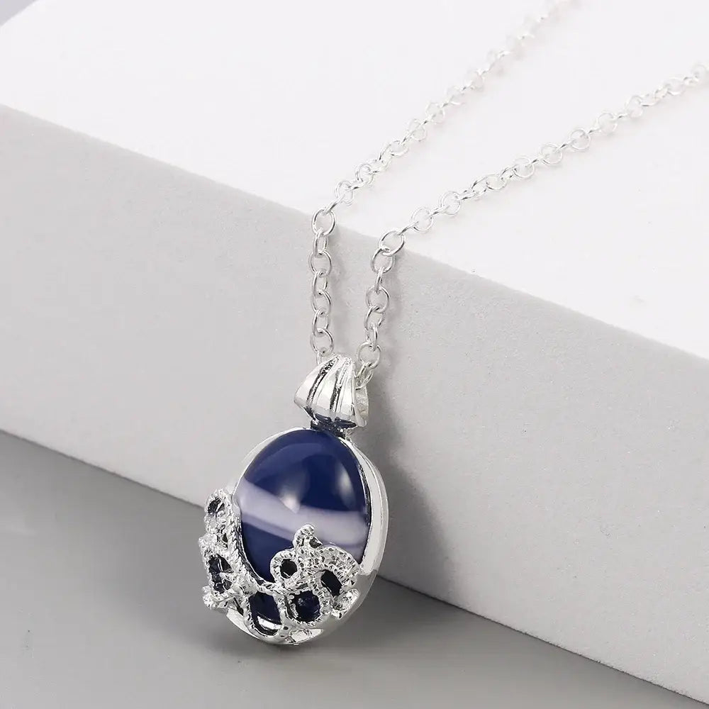 Fashion Movie The Vampire Diaries Necklace Vintage Katherine Blue Stone Choker Pendant for Women Cosplay Charm Jewelry