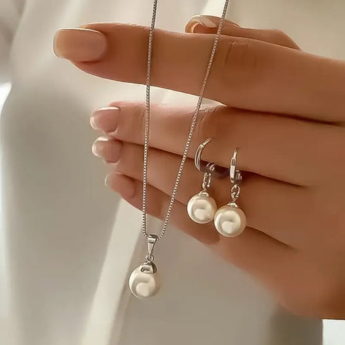 Fashion Pearl Jewelry Set For Women Dangle Earrings Pendant Necklace Simple Dainty Daily Wear Outfit Party Accessories