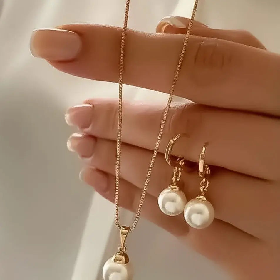 Fashion Pearl Jewelry Set For Women Dangle Earrings Pendant Necklace Simple Dainty Daily Wear Outfit Party Accessories