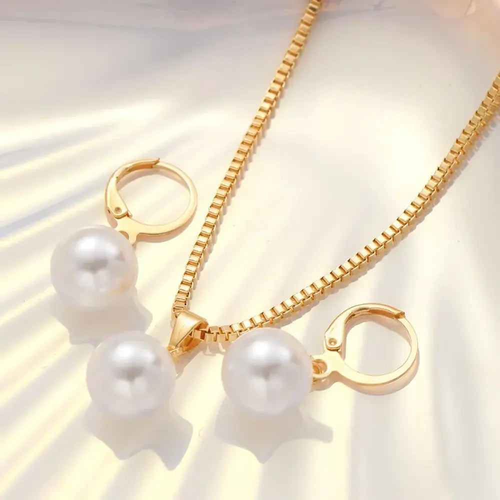 Fashion Pearl Jewelry Set For Women Dangle Earrings Pendant Necklace Simple Dainty Daily Wear Outfit Party Accessories