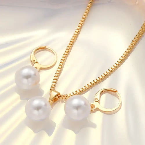 Fashion Pearl Jewelry Set For Women Dangle Earrings Pendant Necklace Simple Dainty Daily Wear Outfit Party Accessories