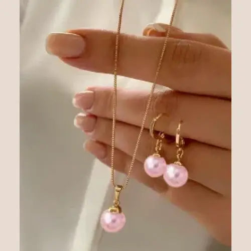 Fashion Pearl Jewelry Set For Women Dangle Earrings Pendant Necklace Simple Dainty Daily Wear Outfit Party Accessories