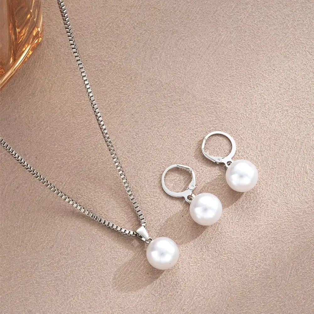 Fashion Pearl Jewelry Set For Women Dangle Earrings Pendant Necklace Simple Dainty Daily Wear Outfit Party Accessories