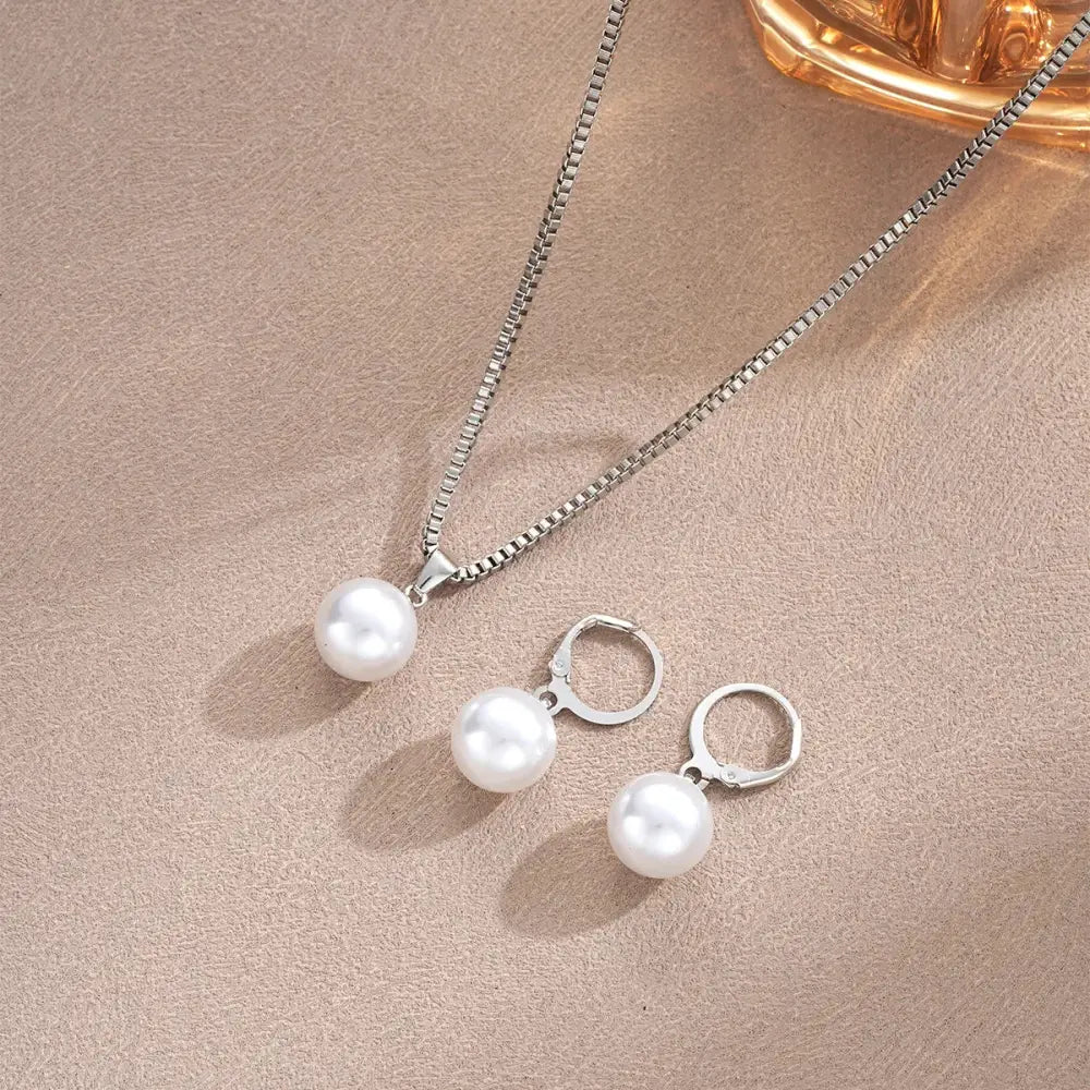 Fashion Pearl Jewelry Set For Women Dangle Earrings Pendant Necklace Simple Dainty Daily Wear Outfit Party Accessories