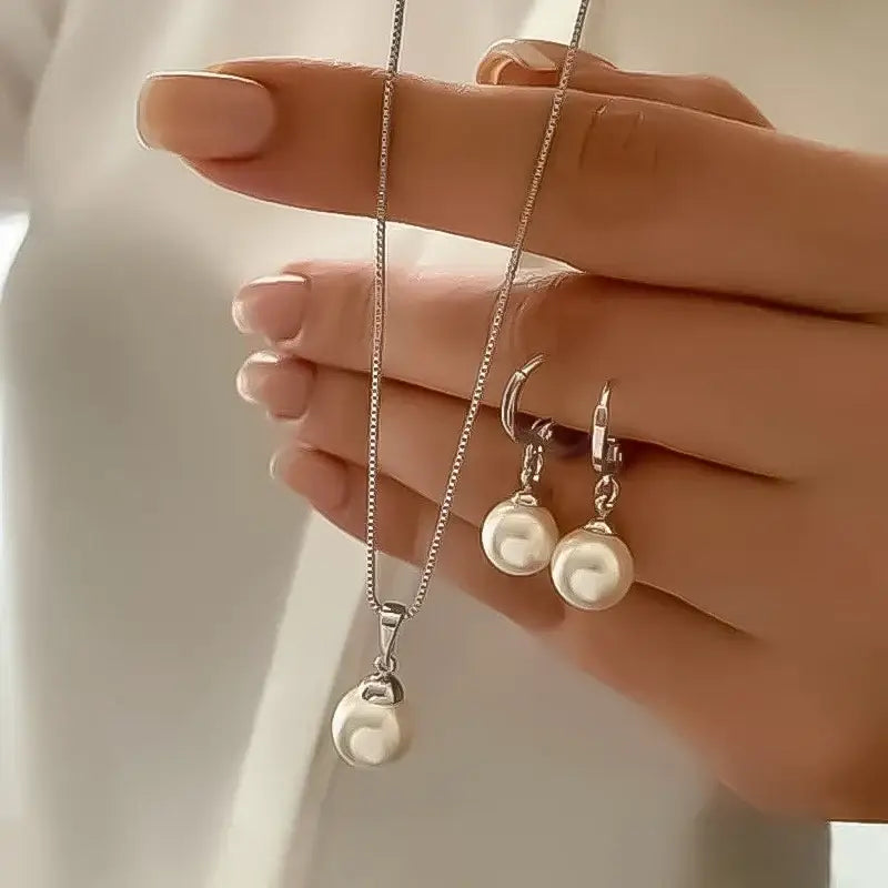 Fashion Pearl Jewelry Set For Women Dangle Earrings Pendant Necklace Simple Dainty Daily Wear Outfit Party Accessories
