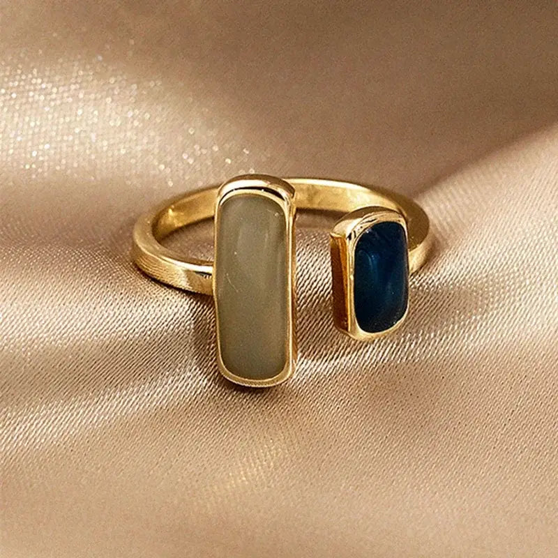 Fashion Retro Gold Double Oil Drop Women’s Open Ring Geometric Gold Metal Ring Wedding Jewelry Birthday Gift - AJZ10067