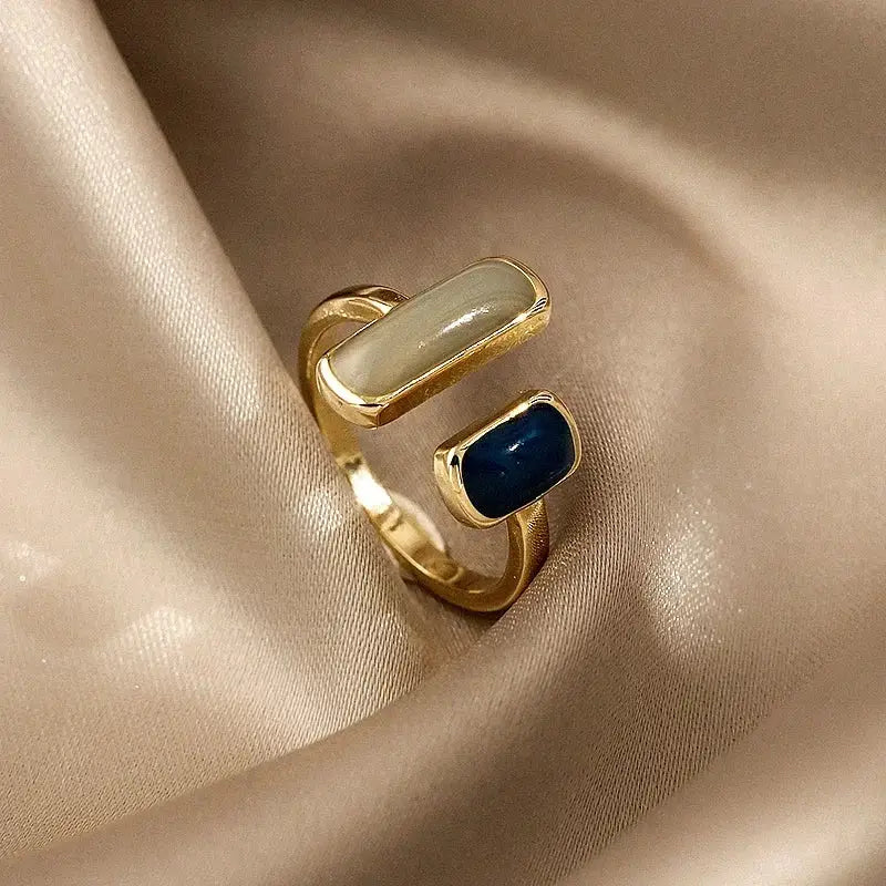 Fashion Retro Gold Double Oil Drop Women’s Open Ring Geometric Gold Metal Ring Wedding Jewelry Birthday Gift - AJZ10067