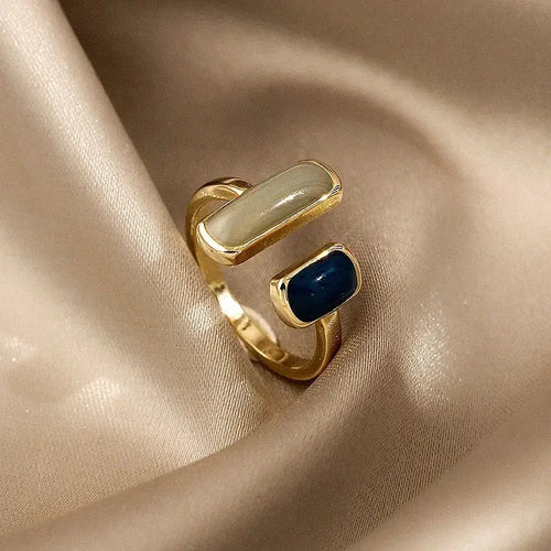 Fashion Retro Gold Double Oil Drop Women’s Open Ring Geometric Gold Metal Ring Wedding Jewelry Birthday Gift - AJZ10067