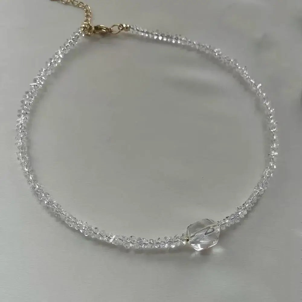 Fashion Tassel Chain Pendant Necklace For Women Boho Transparent Crystal & Imitation Pearl Chain Jewelry Valentine’s