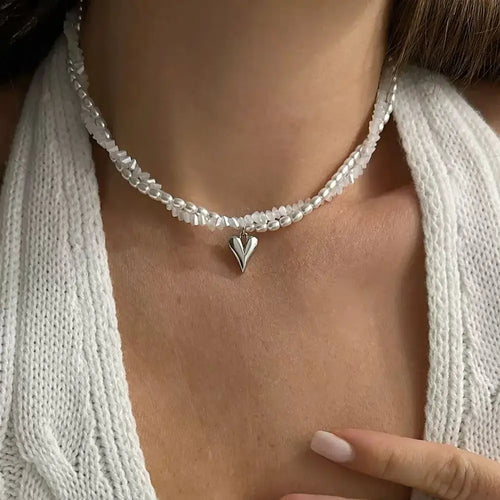 Fashion Tassel Chain Pendant Necklace For Women Boho Transparent Crystal & Imitation Pearl Chain Jewelry Valentine’s