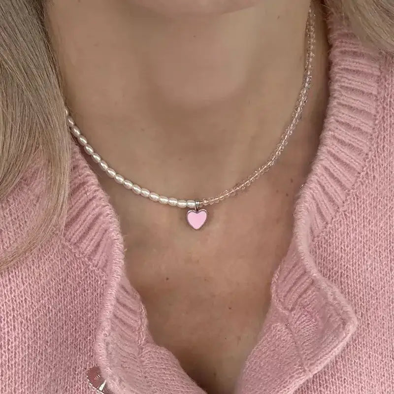 Fashion Tassel Chain Pendant Necklace For Women Boho Transparent Crystal & Imitation Pearl Chain Jewelry Valentine’s