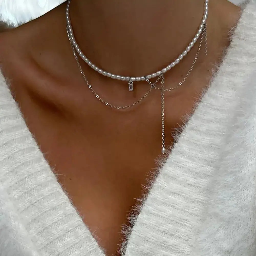 Fashion Tassel Chain Pendant Necklace For Women Boho Transparent Crystal & Imitation Pearl Chain Jewelry Valentine’s