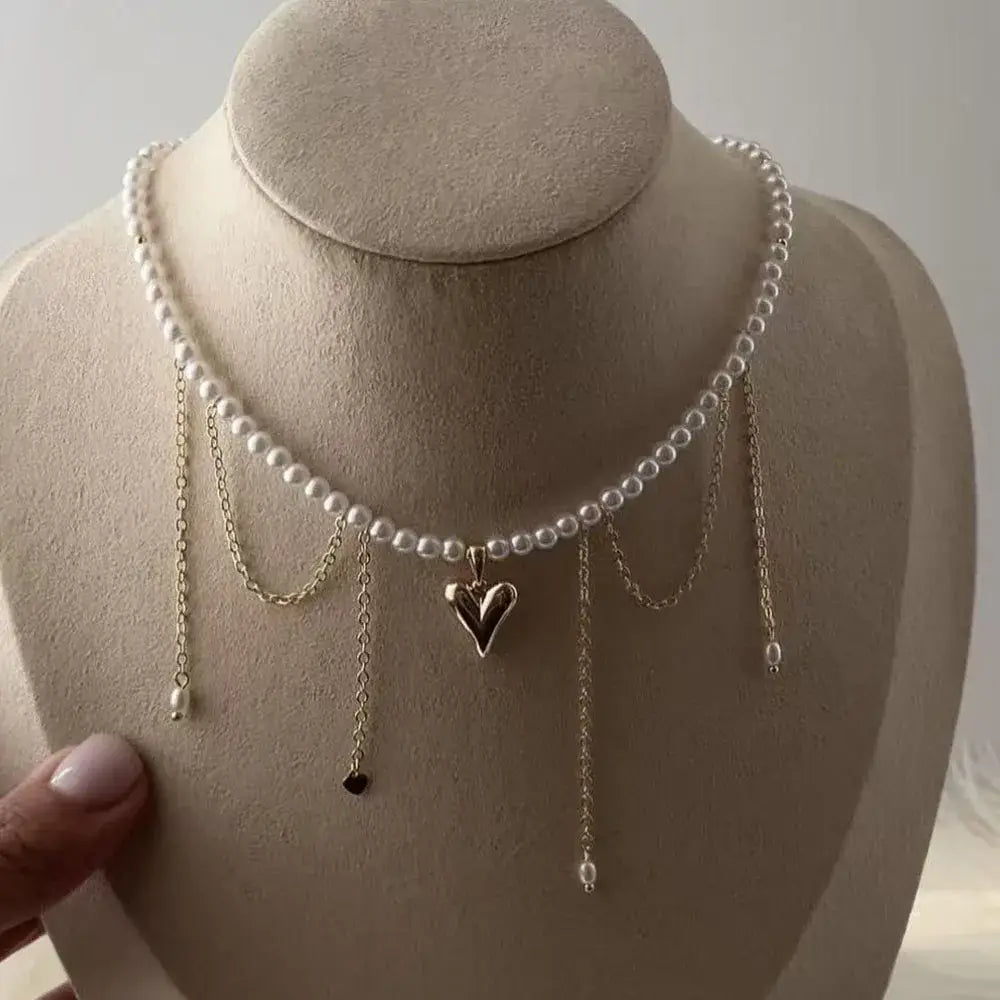 Fashion Tassel Chain Pendant Necklace For Women Boho Transparent Crystal & Imitation Pearl Chain Jewelry Valentine’s