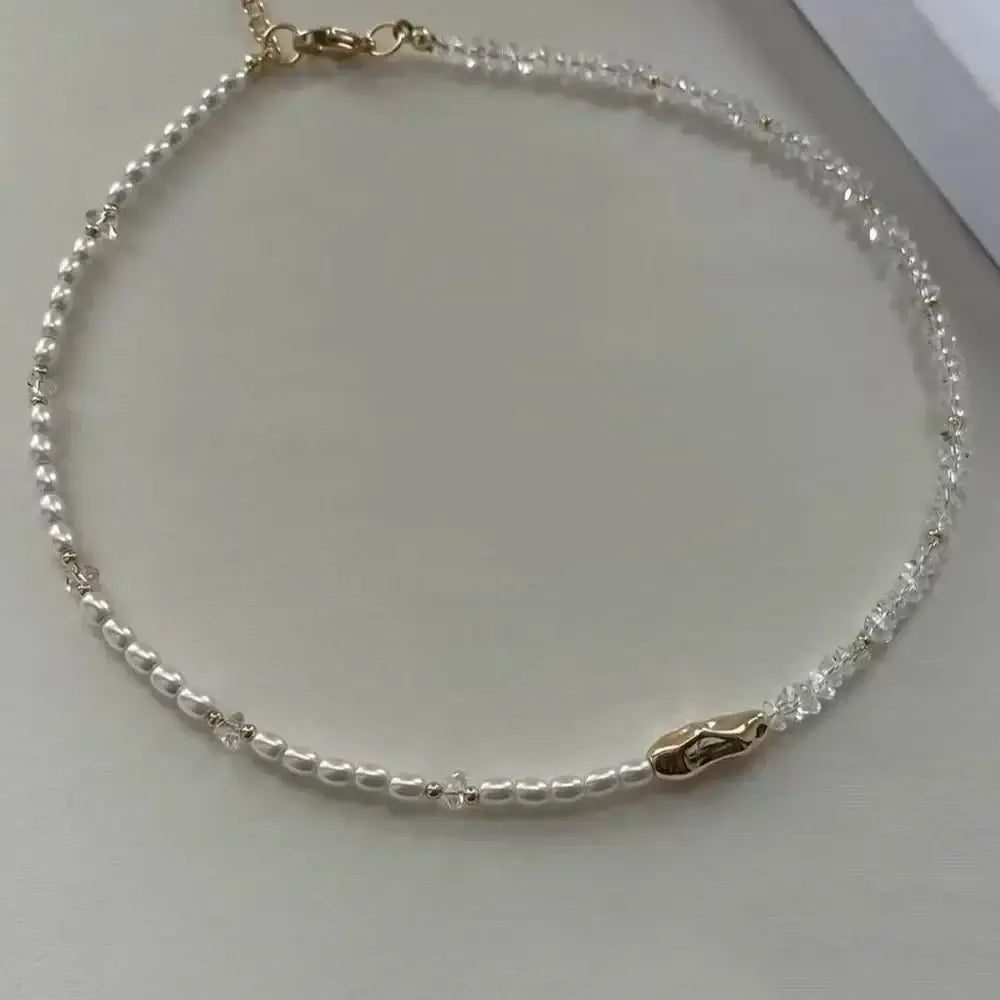 Fashion Tassel Chain Pendant Necklace For Women Boho Transparent Crystal & Imitation Pearl Chain Jewelry Valentine’s