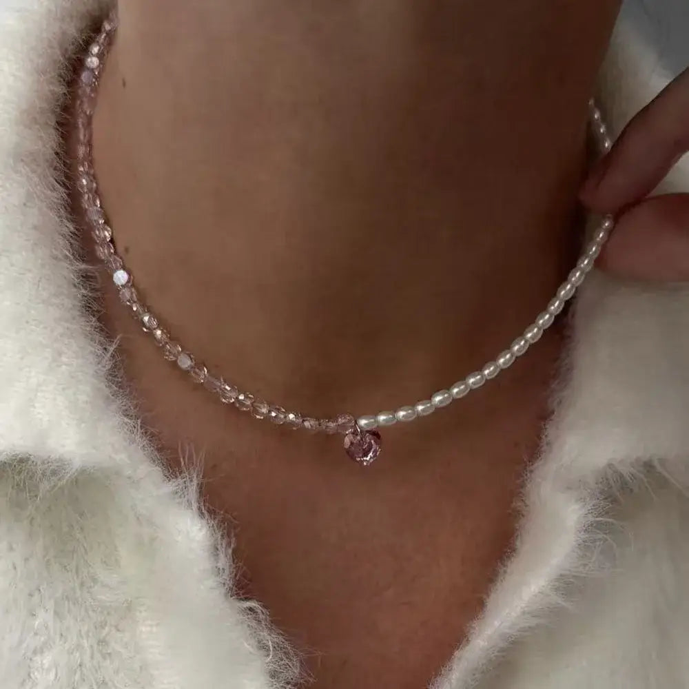 Fashion Tassel Chain Pendant Necklace For Women Boho Transparent Crystal & Imitation Pearl Chain Jewelry Valentine’s
