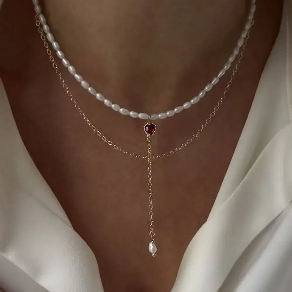 Fashion Tassel Chain Pendant Necklace For Women Boho Transparent Crystal & Imitation Pearl Chain Jewelry Valentine’s