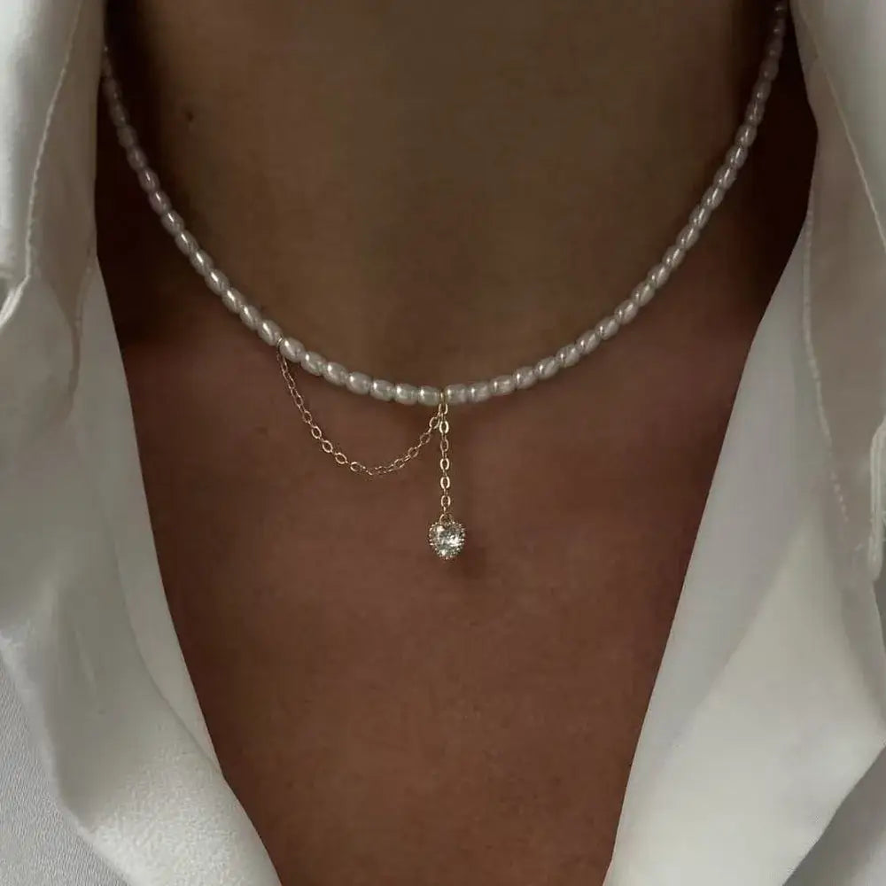 Fashion Tassel Chain Pendant Necklace For Women Boho Transparent Crystal & Imitation Pearl Chain Jewelry Valentine’s