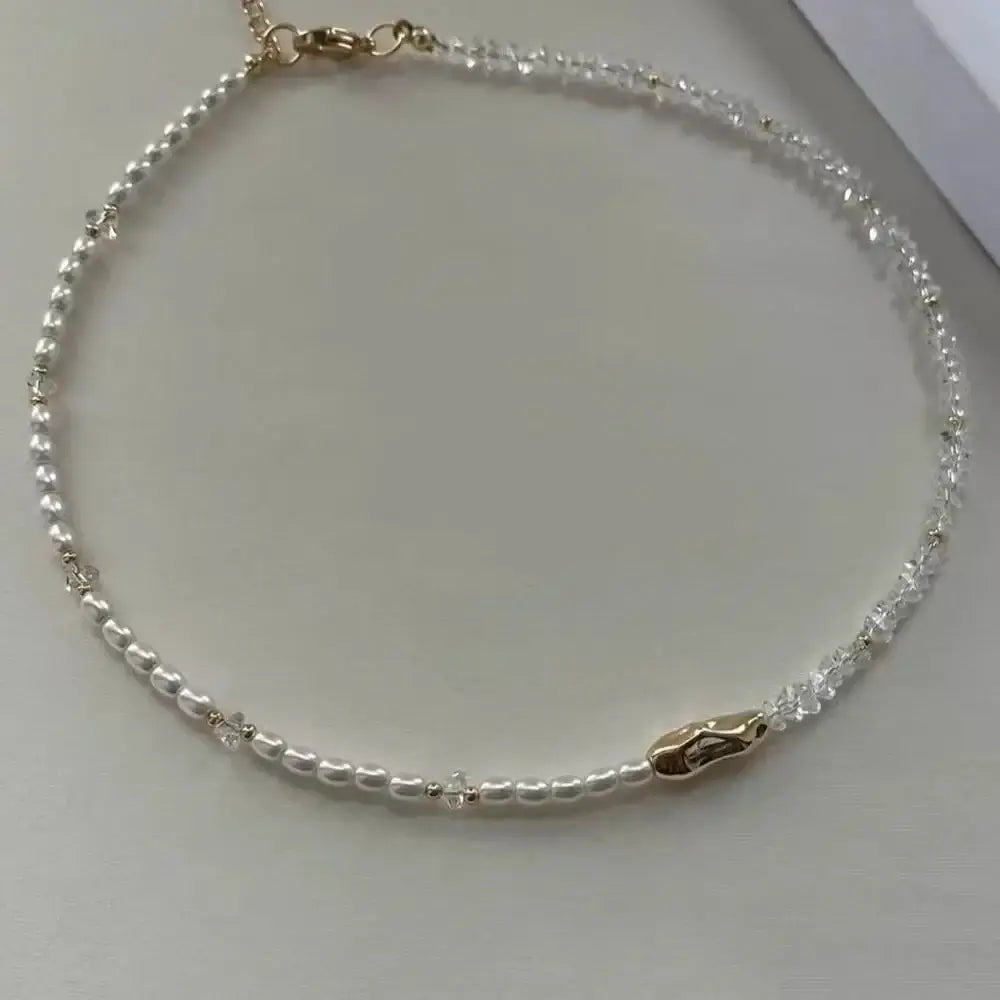 Fashion Tassel Chain Pendant Necklace For Women Boho Transparent Crystal & Imitation Pearl Chain Jewelry Valentine’s