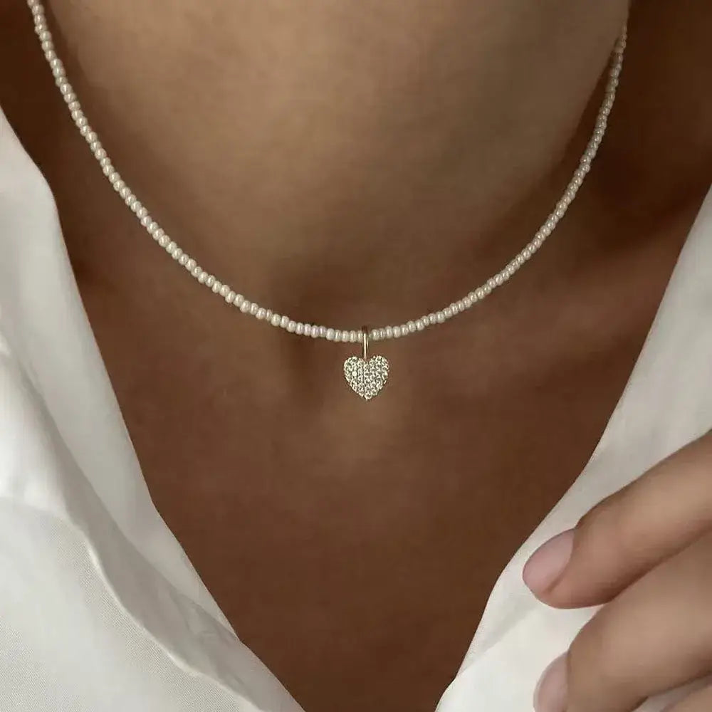 Fashion Tassel Chain Pendant Necklace For Women Boho Transparent Crystal & Imitation Pearl Chain Jewelry Valentine’s