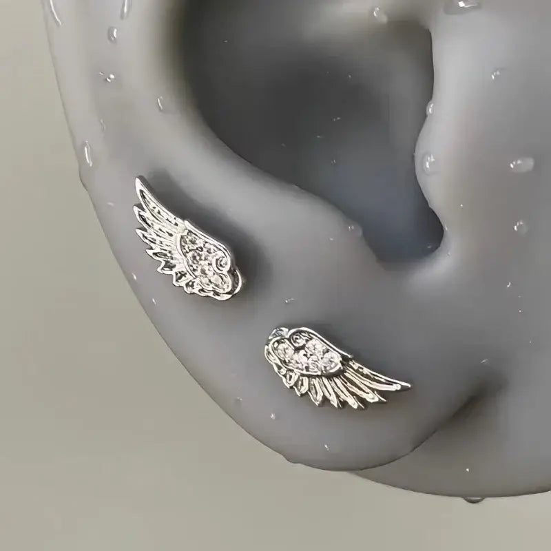 Fashion Zircon Wing Stud Earrings for Women Luxury Shiny Crystal Creative Angel Wings Cross Silver Color Ear Studs