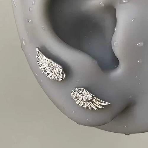 Fashion Zircon Wing Stud Earrings for Women Luxury Shiny Crystal Creative Angel Wings Cross Silver Color Ear Studs