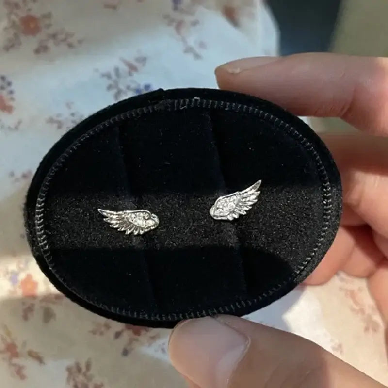 Fashion Zircon Wing Stud Earrings for Women Luxury Shiny Crystal Creative Angel Wings Cross Silver Color Ear Studs