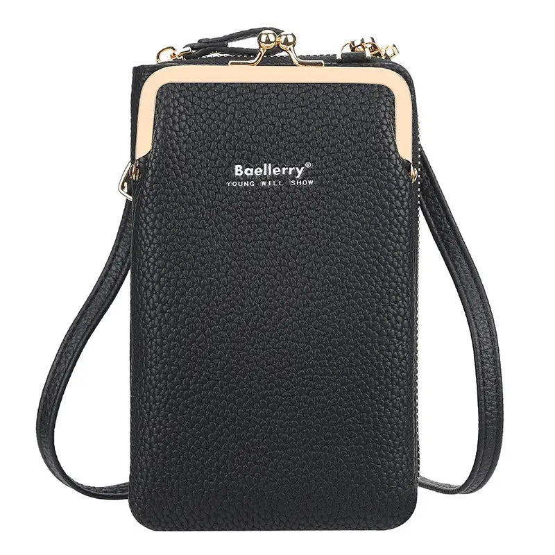 Fashionable Women’s Messenger Bag with Lock Wallet - Black - Women’s Bags