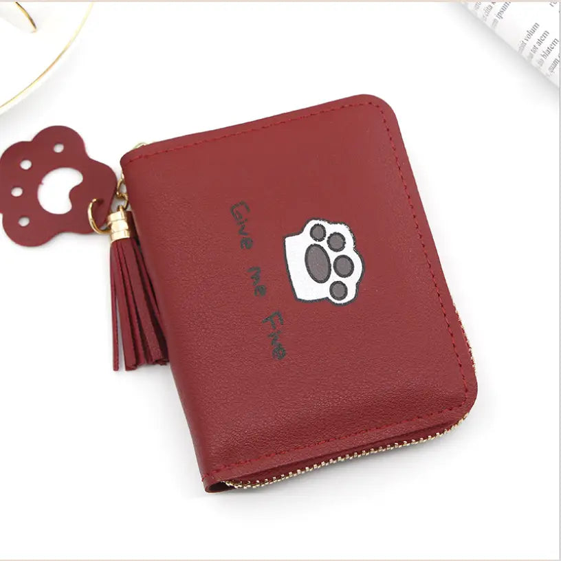Fashionable Women’s Short Wallet with Footprint Design - Red - Wallets