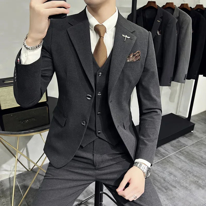 R&z - Jacket + Vest + Pants  High-end Brand Boutique Fashion Solid Color Mens