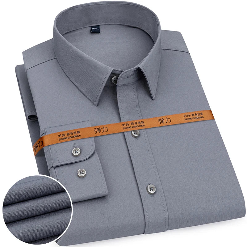 R&z - New Men's Solid Color Business Shirt Formal Fashion Thin Classic Basic Casual Slim White Long Sleeve Social Shirt Brand Clothes