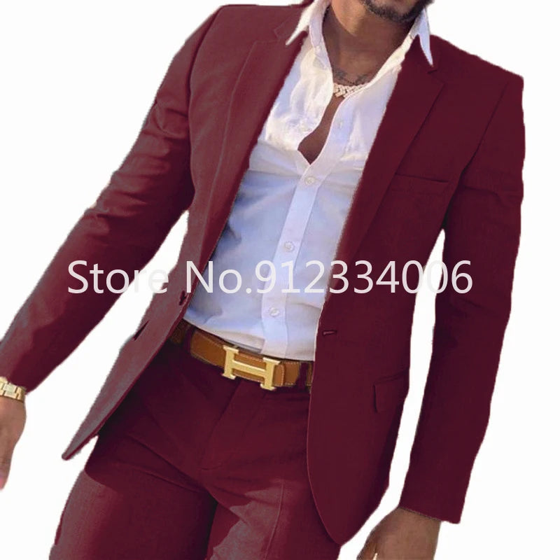 R&z - Slim Fit Wedding Groom Tuxedo Groomsmen Suits Male Fashion Smoking Costume Homme Blazer with Pants