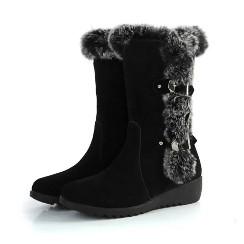 Fleece Lined Winter Snow Boots for Women Fashionable - Black / 35