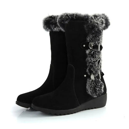Fleece Lined Winter Snow Boots for Women Fashionable - Black / 42