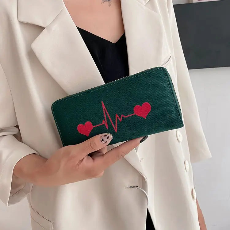 Foldable Canvas Student Wallet - Cute & Simple Design - Dark green - Wallets