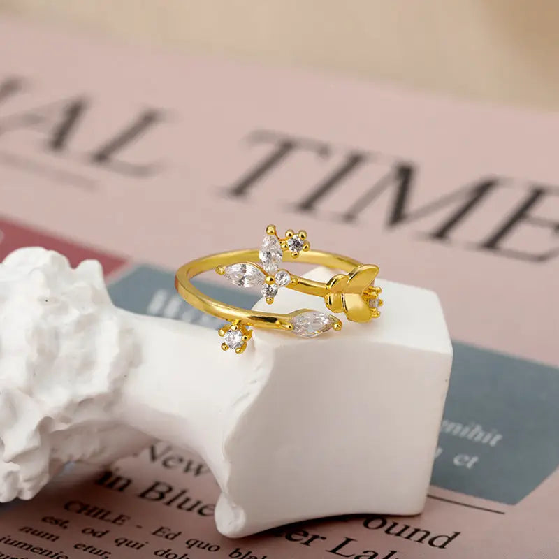 Fresh Flower Adjustable Zircon Ring for Women - Platinum / Adjustable Opening